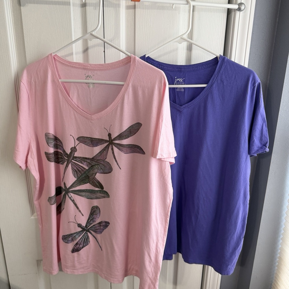 Just My Size JMS Lot Of 2 Pink Butterfly Purple Short Sleeve Women's Size 2X